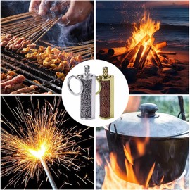 Matchstick, Permanent Match Strike Set 10000 Times, Emergency fire Starters Waterproof Forever Lighter, Keychain Flint Metal Matchstick Fire Starter for Outdoor Camping Survival Hiking (black)