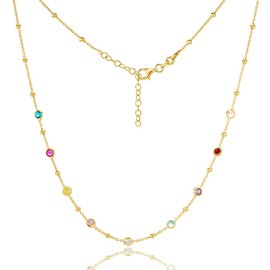MIORE Jewellery handmade in Italy, women's necklace 925 silver, gold-plated 18 carat gold chain, necklace with pendant colourful zirconia stones, chain ladies, link chain silver, silver chain ladies,