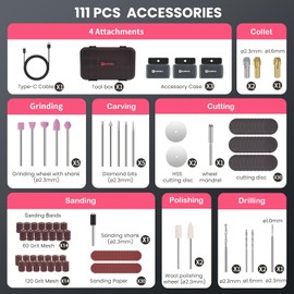 HARDELL Mini Cordless Rotary Tool 3.7V, 5-Speed Power Rotary Tool Kit with 111 Accessories, Multi-Purpose Rotary Tool for Engraving, Sanding, Polishing, Drilling, Grinding, DIY Crafts
