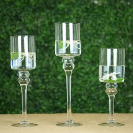 Tableclothsfactory Set of 3 Clear Long Stem Glass Cylinder Flower Vase Tabletop Candle Holders