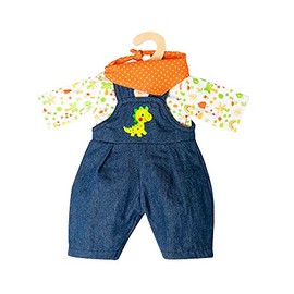 Heless 1115 - 3-Piece Clothes Set for Dolls in Dino Design with Dungarees, T-Shirt and Neckerchief, Size 28 - 35 cm