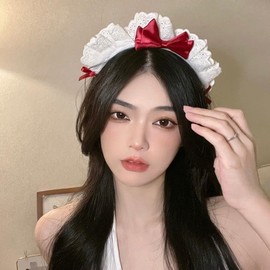 Black Women Girls Lolita Headband Lace Bow Hair Band Maid Anime Cosplay Headwear Ribbon Bowknot Women's Fashion Headbands Cute Hair Band Party Hair Accessories