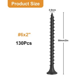 VGBUY #6 × 2 inch Drywall Screws, 130pcs Wood Screws, Coarse Thread, Phillips Head Drive, High Hardness Black Screws for Drywall, Sheetrock, Wood
