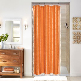 MitoVilla Orange Small Stall Shower Curtain 36 x 72, Half Size Narrow Polyester Linen Heavy Fabric Shower Curtains for Boho Farmhouse Bathroom Decor, Wrinkle Resistant Cloth Shower Curtain