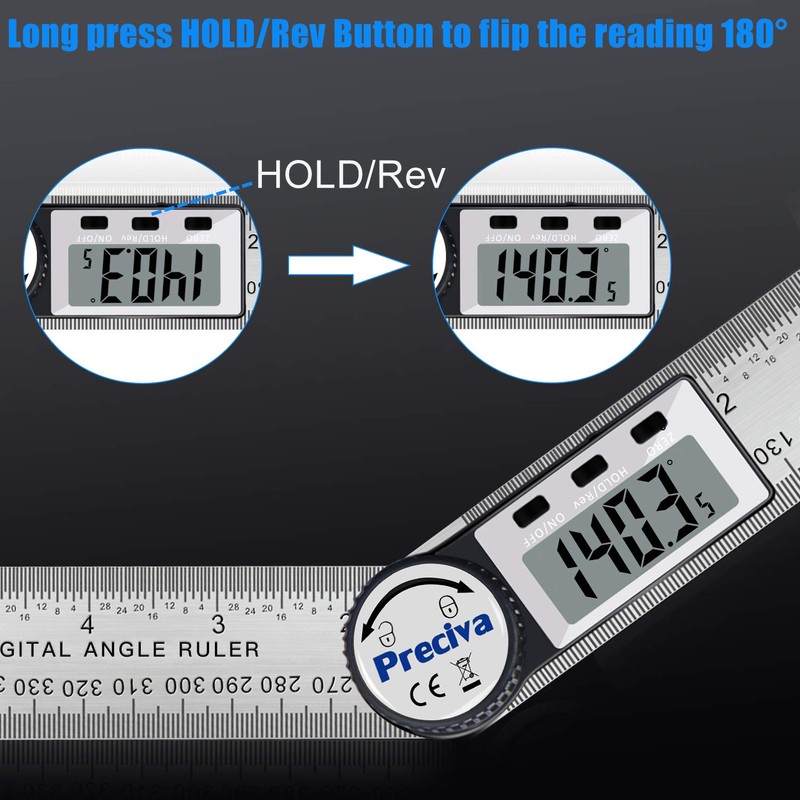 Preciva Digital Protractor with Screen Hold and 180° Rotating Function,