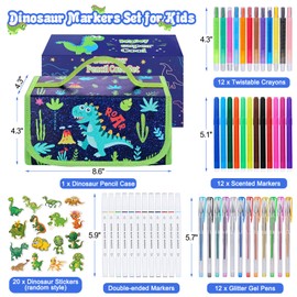Dinosaur Markers for Kids 4-8 with Pencil Case, Birthday Gifts for Boys, 48PCS Scented Markers Dinosaur Gifts for Boys, Coloring Pens Art Supplies Back to School Gift for Kids Ages 4 5 6 7 8 9 10