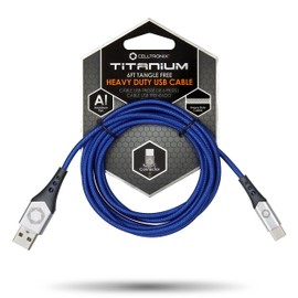 Celltronix Titanium 6FT Fast Charging Tangle Free Heavy Duty USB to Type-C Cable. Built to Last! Includes Sync+Charge & Aluminum Tips for Optimum Connectivity - Blue