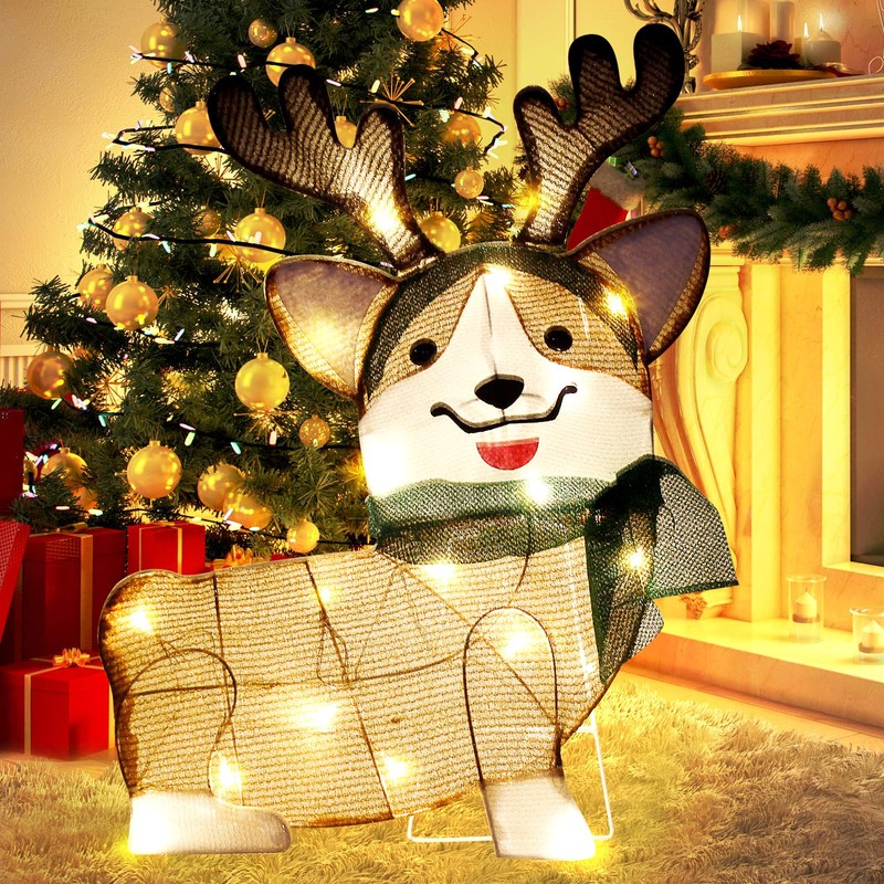 DROFELY 27”Christmas Corgi Lighted up Decoration for Indoor Display with