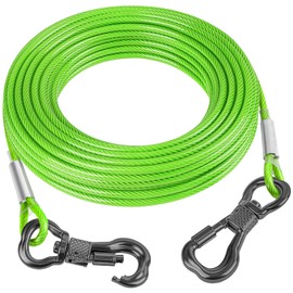 Tresbro 40FT Reflective Tie Out Cable for Dogs Up to 250 Pounds, Steel Wire Dog Leash Cable with Stainless Rotatable Buckle, Lightweight and Enduring, Dog Chains Outside for Outdoor Yard, Green