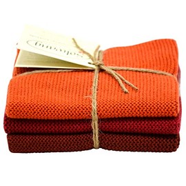Solwang Cleaning Cloths, Set of 3, Knitted Cotton Wipes (Burnt Red Combo)
