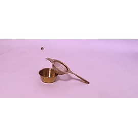 Ganam Brass single 14.5cm Long Handled Tea Strainer 4.5cm- with drip bowl boxed