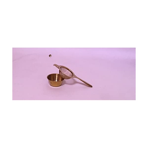 Ganam Brass single 14.5cm Long Handled Tea Strainer 4.5cm- with