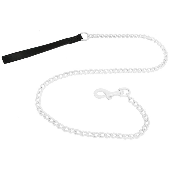 Platinum Pets 2mm Coated Chain Dog Leash with Leather Handle, Pearl White