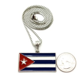 NEW CUBA FLAG PENDANT & 24" BOX/CUBAN/ROPE CHAIN HIP HOP NECKLACE - XTP61 (Silver / Box Chain)