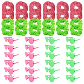 kuchisity 48 Pcs Pink and Green Party Set, Velvet Elastic Scrunchies Sunglasses for Pink Green Witch Themed Party Favors Accessories
