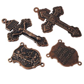 Luomu 4 Sets of Saint Michael Centerpiece and Pardon Crucifix for DIY Making Rosary (Anti-Copper)
