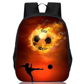 XNAUVOI Football Pattern School Bag, Flame Football Print School Bag, Football Backpack, School Bags for Children (30 x 13 x 40 cm), black, L