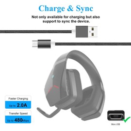 Replacement USB Charging Cable for Alienware Gaming Headset AW988 Micro USB Cable (5ft Black)