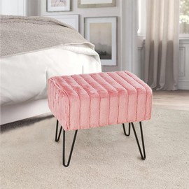 Home Soft Things Super Mink Faux Fur Pink Ottoman Bench, 19" x 13" x 17", Rose Smoke, Living Room Foot Rest Stool Entryway Makeup Bench End of Bed Bedroom Home Decor Chair for Sitting