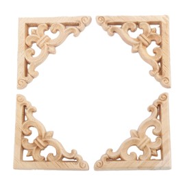 MUXSAM 6*6cm Wood Carving Decal Corner Wood Applique Decorative Moulding Triangle Furniture Decor Shelf Wall Unpainted 4pcs