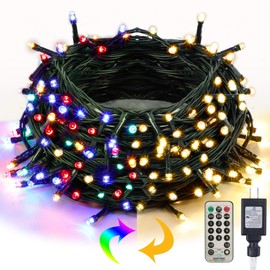 Twinkle Star Christmas String Lights, 66ft 200 LED Color Changing Tree Light Plug in 11 Modes Functions Warm White & Multicolor with Remote Timer, Connectable for Outdoor Indoor Xmas Party Decorations