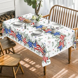 Horaldaily 4th of July Tablecloth 60x104 Inch, Patriotic Eucalyptus Star Independence Day Memorial Day Table Cover for Party Picnic Dinner Decor