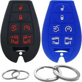 2Pcs Silicone Key Fob Cover Remote Case Keyless Protector Compatible with Dodge Challenger Charger Durango Grand Caravan Journey Magnum Ram Jeep Commander Grand Cherokee Chrysler Town Country 7Buttons