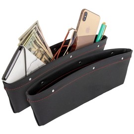 Organizador de Huecos para Asiento de Coche 2 en 1: Ajuste Universal, Bolsillos de Almacenamiento Ajustables, 2 Juegos de Caja de Almacenamiento para Grietas de Asiento de Coche, para teléfono (Negro)