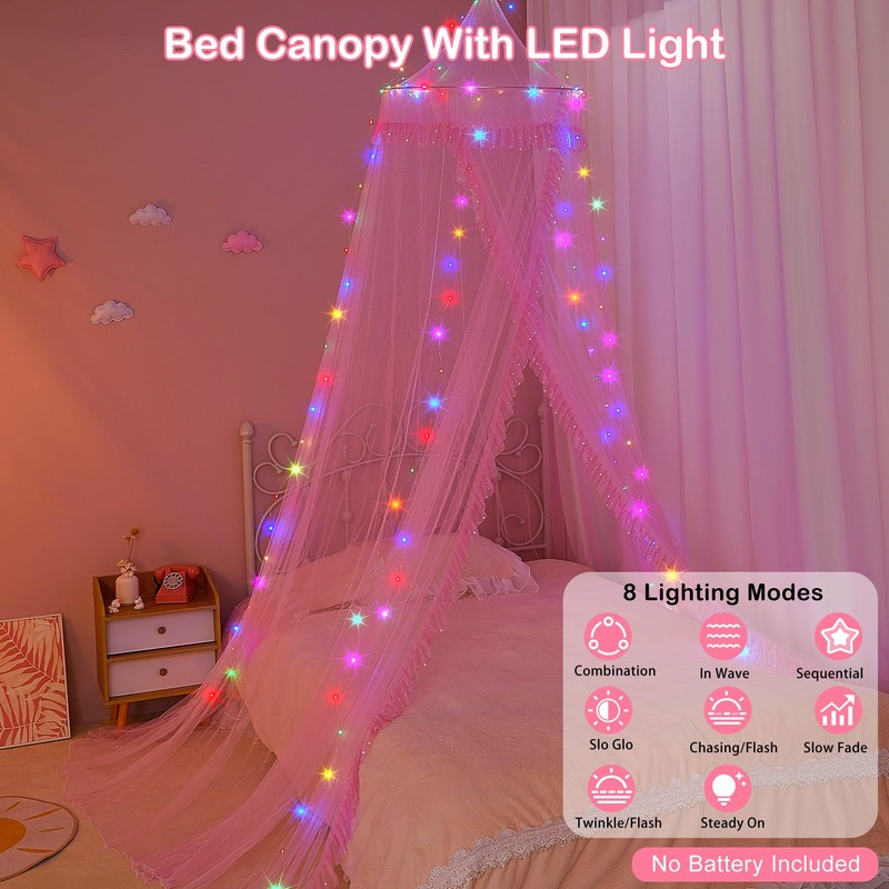 Unicorn Castle Bed Canopy for Girls with Remote Timer Breathable