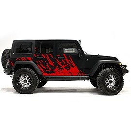 Factory Crafts Mud Burst Graphics Kit Vinyl Decal Wrap Compatible with Jeep Wrangler 4-Door 2007-2016 - Dark Red