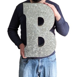 SciencePurchase 20" Metal Letter B Wall Decor, Silver with Rusted Edges, Galvanized Wall Mountable Decoration for Country, Mid-Century, or Farmhouse Themed Room or Event