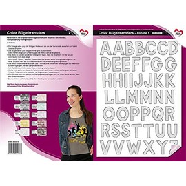 Colour Iron-On Transfers, DIN A4, ABC, Alphabet | Letters on Transfer Films for Textiles such as T-Shirts & Bags | Iron on Transfer Pictures Quick & Easy | DIY Textile Design (Grey)