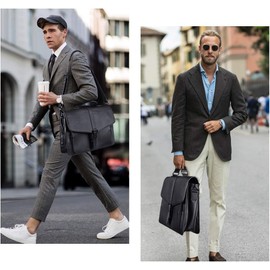 ESTARER Men's Leather Briefcase 17.3 Inch Laptop Computer Bag for Office/Business/Travel, Large Satchel Professional Leather Messenger Shoulder Bag, Black