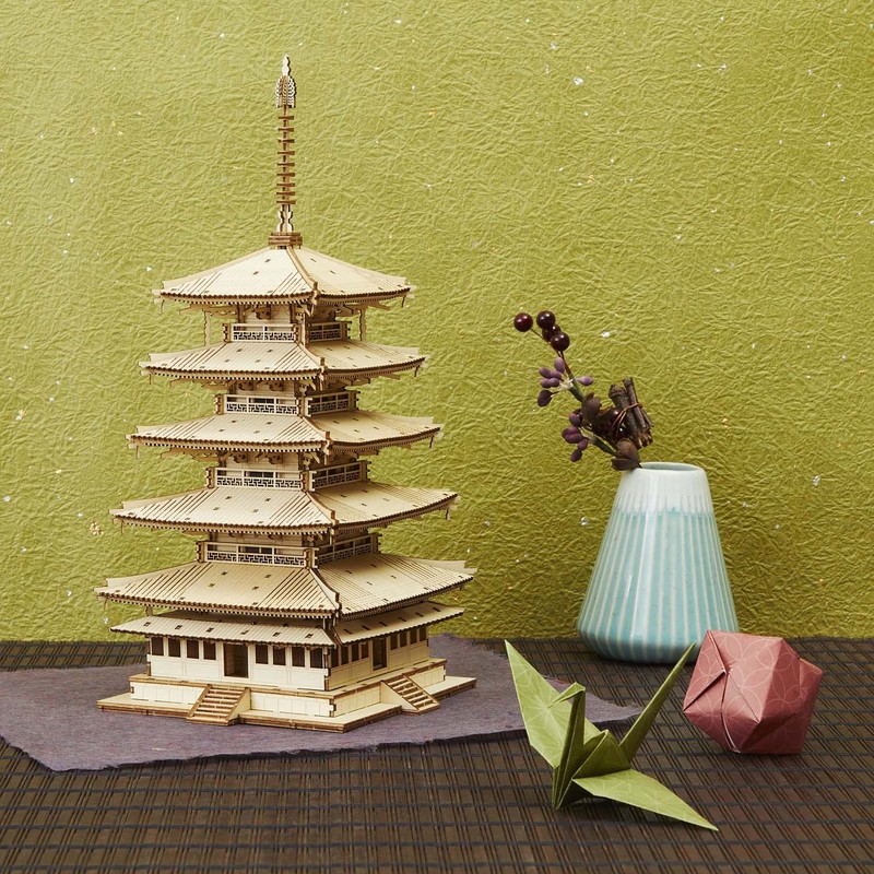 wa-gu-mi Five-storied Pagoda Wooden Architecture 3D Puzzle - Fun DIY