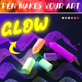 Feifeiya 12 Pcs Glow in the Dark Chalk Under Blacklight, 6 Neon Colors Washable Dustless UV Sidewalk Chalk for Black Light Party Playground Chalkboard Birthday Gift and Outdoor Drawing (Crayon)