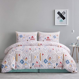 GETIANN Soft Bedding Duvet Cover Set King White Kid Comforter Cover 104"x90" with 2 Pillow Shams Geometry Bedding Set Hotel Quality