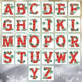 Christmas Initial Canvas Gift Bag for Women & Men - Large Christma Tote Bags for Xmas Gifts - Reusable Shoulder Bag for Party, Natural, Large