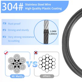 3.3mm (1/8 Inch) Outdoor Travel Stainless Steel Security Cable-10ft Luggage Lock Safety Wire Flexible Steel Wire Rope with Double Loop Safety for Luggage, Bike, Lock (Black, 10ft-(1Pack)