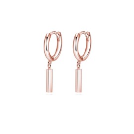 Reffeer Solid 925 Sterling Silver Bar Hoop Earrings Drops for Women Minimalist Bar Hoop Earrings Huggie (C-Rose Gold)