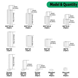 310 Pcs M3 Male Female Nylon Hex Standoff Spacer, Standoff Screw Nut Threaded Pillar Standoff Screws Spacers Washers Assorted Assortment Kit, for PCB Board Motherboard DIY Use - White