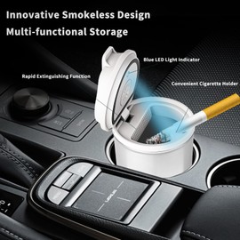 KOMMI Car Ashtray with Lid - Detachable Smokeless Ashtray with Smell Proof, LED Blue Light, Portable Mini Trash Can for Car Office Home Use (Orange)