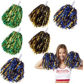 6 Pieces Cheerleader Pompoms with Stem for Sports Events School Games Dance Party (Green, Black, Blue)