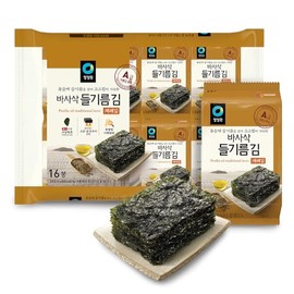 O’Food Roasted Seaweed Snack, Crispy & Savory Premium Korean Laver, Vegan Gluten-Free Plant-Based Snack, Made in Korea, Light & Crunchy Sheets for Lunchboxes and On-the-Go [Perilla Oil | Pack of 16]