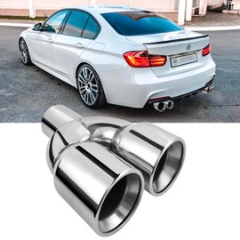 Dual Exhaust Tip,2.5" Inlet 3.5" Outlet 9.5" Length Punta De Escape Para Carro Polished Stainless Double Wall Slant Cut Exhaust Tailpipe Tip Compatible with M2 M3 Dodge Challenger Ford Mustang F-150