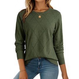 Dokotoo Women's Sweaters Long Sleeve Hollow Out Knit Sweater Old Money Clothes Crewneck Wool Blend Lightweight Tops Soft Business Casual Fall Winter Jumper School Outfits for Teachers Green X-Large
