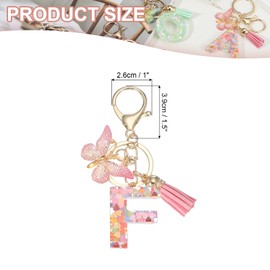 PATIKIL Alphabet Initial Letter Keychain, Resin Cute Keychains with Tassel Butterfly Letter F Pendant Charm for Women Key Purse Handbag Bag Accessories, Pink