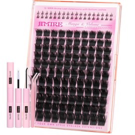 JIMIRE Lash Clusters Kit 12-18MM D Curly Lash Extension Kit Volume Cluster Eyelash Extension Kit with Lash Bond and Seal Spiky Volume Eyelash Clusters with Bottom Lash Clusters