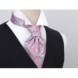 HISDERN Ascot Ties for Men Pink Paisley Cravat and Pocket Square Set Cashew Flower Paisley Ascot Scarf Handkerchief Wedding Party