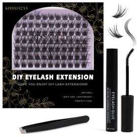KISSXIAOYA Cluster Eyelash Extension, Lashes, Eyelash Curler, Eyelash Seal, Tweezers, DIY Customised Eyelashes (Mix 9-15 mm, T02)