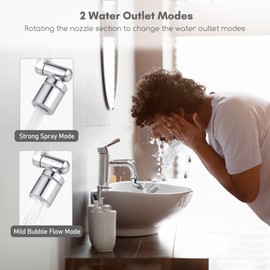Aoresac Universal Swivel Faucet Extender 1440° Rotating Faucet Aerator with 2 Water Outlet Modes Splash Proof for Bathroom Sink & Kitchen Sink Multifunctional Extension Faucet